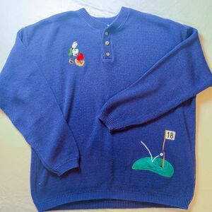 Vintage 1990's Mickey & Co. Medium Navy Blue Golf 3 Button Down Sweater Mens